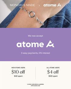 an ad for the jewelry store atone