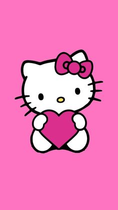 hello kitty holding a heart on a pink background