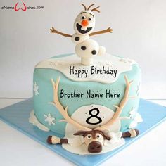 a birthday cake with a frosting figure on top and an image of a reindeer