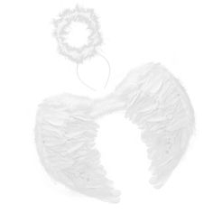 an angel's wings and halo are drawn in white paper on a white background