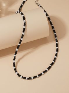 Color: Black and White Gender: Women Material: Plastic Style: Vacation Product Measurements in cm : Size Length one-size 40-45 Simple Beaded Necklaces, Diy Kandi Bracelets, Pop Jewelry, Embellished Fashion, Beaded Necklace Designs, Black Beaded Bracelets, Beaded Necklace Diy, Diy Bracelet Designs, Handmade Jewelry Tutorials