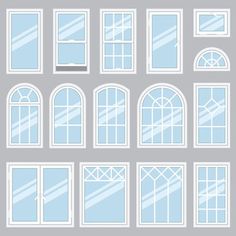 a set of twelve windows with archeds and panes, all in different sizes