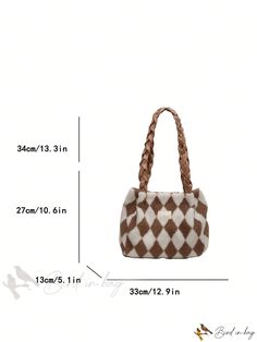 Bird in Bag - Fashionable Plaid Shoulder Bag Tote Bag with Large Capacity for Casual Everyday Use Trendy Square Bag With Large Capacity, Trendy Brown Canvas Bag With Large Capacity, Trendy Brown Canvas Bag For Everyday Use, Trendy Brown Canvas Shoulder Bag, Trendy Canvas Bag For Daily Use, Trendy Square Bag For Daily Use, Trendy Cream Bag For Shopping, Trendy Square Satchel For Daily Use, Trendy Beige Square Bag