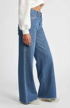 Throw it back to the 2000s in baggy, full-length low-rise jeans made from nonstretch denim in an evenly faded medium wash. 32" inseam, 24" leg opening; 11 1/4" front rise; 15" back rise (size 29) Zip fly with button closure Five-pocket style 100% cotton Machine wash, tumble dry Imported Back To The 2000s, Baggy Wide Leg Jeans, Glorify God, Modest Clothes, Outfit Wedding Guest, Platform Slippers, Mens Uggs, The 2000s, Low Rise Jeans