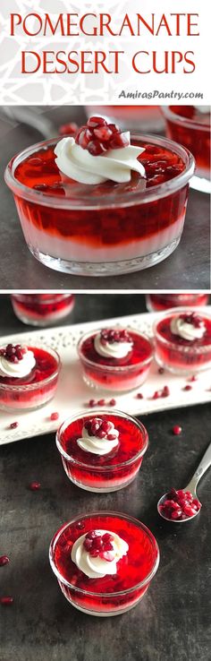 some red desserts with white frosting and toppings on top are ready to be eaten