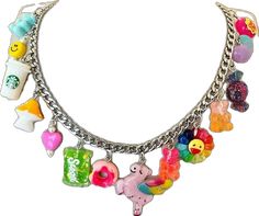 Fun Multicolor Charm Jewelry, Playful Dangle Charm Necklace, Playful Dangle Necklaces With Charms, Playful Dangle Charms Necklace, Trendy Handmade Charm Necklaces As Gift, Whimsical Multicolor Charms Jewelry, Multicolor Metal Pendant Charm Necklaces, Whimsical Multicolor Jewelry With Charms, Playful Multicolor Necklaces With Charms