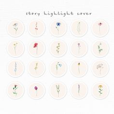 a bunch of flowers that are in some kind of circle on a white background with the words story highlight covers