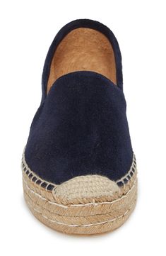 A comfortably cushioned footbed and a jute espadrille platform define this breezy Spanish slip-on that's sure to be on heavy wardrobe rotation once warm weather hits. 1" heel; 1" platform (size 9) Cushioned footbed Leather upper and lining/rubber sole Made in Spain Women's Shoes Casual Slip-on Espadrilles With Cushioned Footbed, Espadrille Slip-ons With Rubber Sole And Round Toe, Slip-on Espadrilles With Textured Footbed For Vacation, Cushioned Slip-ons For The Beach, Summer Suede Slip-on Espadrilles, Beach Slip-ons With Cushioned Footbed, Comfortable Leather Espadrilles With Removable Insole, Casual Comfortable Slip-on Espadrilles, Comfortable Casual Slip-on Espadrilles