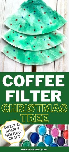 coffee filter christmas tree craft for kids to make with paper plates and watercolor paints