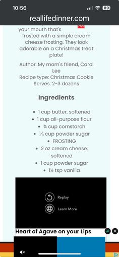 the recipe for christmas cookies is shown in this screenshote screen shot, with text below