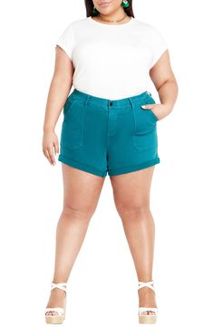 These on-trend denim shorts are a wardrobe staple with their high waist, cuffed hems and relaxed fit giving off a cool, casual vibe. Elastic waist 4" inseam; 13 1/2" front rise; 17" back rise (size Medium) 98% cotton, 2% elastane Hand wash, dry flat Imported Chic Holiday, Cuffed Denim Shorts, Cuffed Shorts, Distressed Denim Shorts, Denim Shorts Women, High Waisted Shorts Denim, High Rise Shorts, City Chic, Light Denim