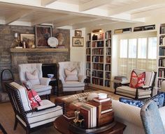 a living room filled with furniture and a fire place