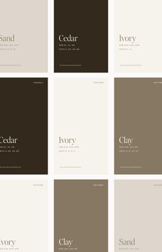 six different shades of brown and white with the words cedar in each one language on them