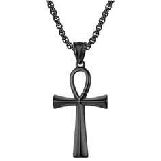 Stainless Steel 18K Gold Plated Tarnish Free Length: 23in Pearl Box Link Chain Ankh Pendant, Egyptian Ankh, Ankh Necklace, Ankh Cross, Life Symbol, Party Necklace, Trendy Necklaces, Viking Jewelry, Stainless Steel Pendant