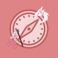 a pink clock with an arrow on it