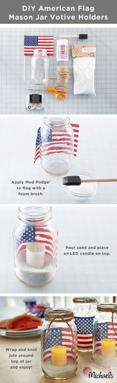 the instructions for how to make mason jars with american flags