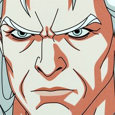 an animated image of a man with blue eyes and white hair, looking at the camera