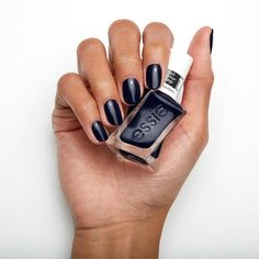 a longwear, magnificent deep navy. step 1: apply two coats of gel couture color. step 2: apply gel couture top coat. Blue Essie Nail Polish, Caviar Bar, Caviar Nails, Couture Top, Gel Couture, Blue Gel, Deep Navy Blue, Essie Nail Polish, Essie Nail