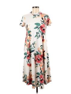 Reb & J. Casual Dress Size: Medium Ivory Dresses - used. 95% POLYESTER, 5% SPANDEX, Mock, Print, Midi/Calf Length, Short Sleeve | Reb & J. Casual Dress: Ivory Print Dresses - Used - Size Medium Cream A-line Midi Dress With Floral Print, Cream A-line Maxi Dress For Spring, White Flowy A-line Midi Dress, Modest Stretch Dresses For Spring, White Flowy Modest Midi Dress, Cream A-line Midi Dress For Garden Party, Floral Print Stretch Maxi Dress With Short Sleeves, Stretch Floral Print Maxi Dress With Short Sleeves, Beige Short Sleeve Maxi Dress For Garden Party