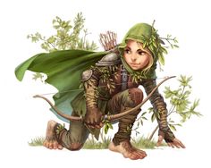 a drawing of a person dressed in green with a bow and arrow on the ground