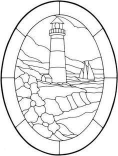 a stained glass window with a lighthouse on it