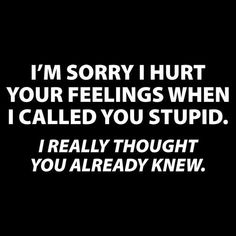 Sorry I Called You Stupid I Thought You Already Knew - Roadkill T Shirts Sorry I Hurt You, Sarcasm Quotes, Savage Quotes