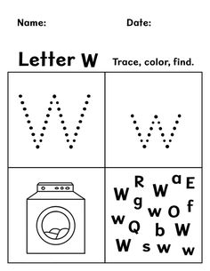 the letter w worksheet for children to learn how to write and draw letters