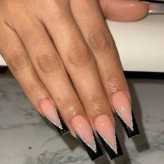 Homecoming Black Nails Acrylic, Black Coffin Acrylic Nails French Tip, Black French Tip Nail Designs Coffin, Black French Tip Designs Acrylic, Acrylic Nail Designs Black French Tips, Acrylic Nails Ideas Homecoming, Black Tip Nails Long, Coffin Black Tip Nails, Cute Black Nails Ideas Short