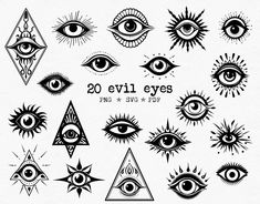 an assortment of different types of eye shapes and their corresponding eyes are drawn in black ink