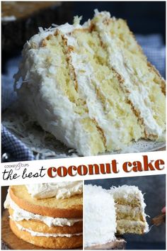 a collage of photos showing different types of coconut cake with text overlay that reads the best coconut cake