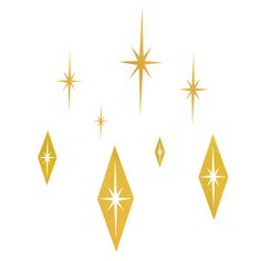 gold stars and diamonds are arranged in the shape of an arrow, starburst, and diamond shapes