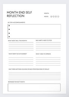 a self reflection sheet with the words,'self reflection'in black and white