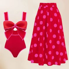 2024 Red Retro One Piece Swimsuit Women Bow Tie Swimwear with Skirt Sexy Bathing Suit Monokini Beach Retro One Piece Swimsuits, Polka Dot One Piece, Bathing Suit Cover, Bathing Suit Covers, Bathing Suit Cover Up, Material Girls, Corset Top, Santorini, Diy Fashion