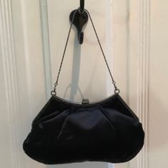 Badgley Mischka Black Satin Purse With Sparkling Stone Details. Super Dainty And Perfect For An Evening Out! Comes With The Original Dust Bag. Missoni Pattern, Nude Bags, Satin Purses, Black Patent Heels, Patent Heels, Clutch Purse Evening, Black Tie Event, Green Suede, Mini Crossbody Bag