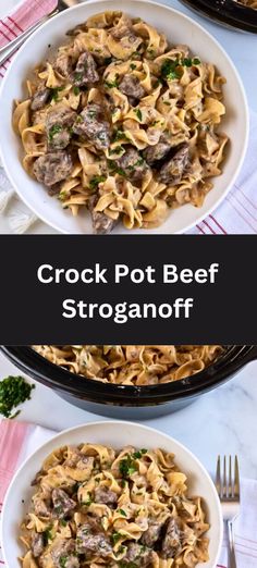 two bowls filled with meat and noodles on top of a table