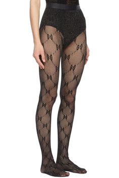 Gucci: Black Nylon Socks | SSENSE Chic Black Fishnet Bottoms, High Stretch Fishnet Tights, Chic Black Fishnet Hosiery, Elastic Tights For Spring, Elastic Thigh High Tights, Thigh-high Nylon Tights, Fitted Elegant Gucci Bottoms, Chic Fitted Gucci Bottoms, Fishnet Nylon Legwear