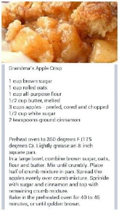 the recipe for apple crisp is shown here