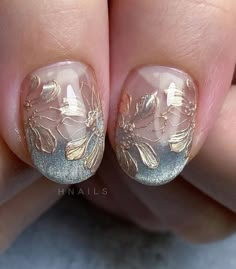 Floral Chrome Nails, Vintage Floral Nails, Mail Art Design, Gold Flower Nails, Classy Almond Nails, Boho Nails, Art Deco Nails, Gel Nails Diy