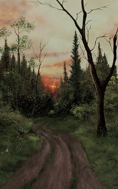 Avezano Country lane Oil Painting Style Photography Backdrop-AVEZANO Animation Environment, Secret Garden Painting, Road Oil Painting, Vintage Suburban, Suburban Landscape, Country Lane, Photography Studios, Seni Cat Air, Save Room