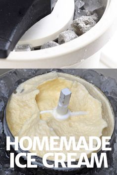 homemade ice cream in a food processor with text overlay