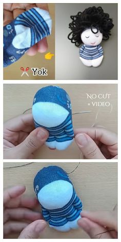 instructions for how to make an adorable doll out of sockies and knitted fabric