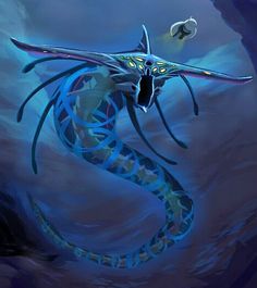 a painting of a blue dragon in the water