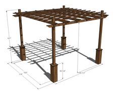 a wooden pergolan with measurements for the top and bottom posts on each side