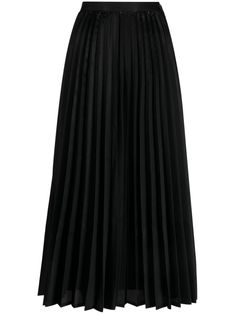 black fully pleated elasticated waistband flared hem mid-length Luxury Long Pleated Skirt With Accordion Pleats, Voluminous Skirt With Pleated Hem For Party, Pleated Hem Maxi Skirt, Pleated Wide-leg Party Skirt, Black Flared Pleated Skirt, Relaxed Fit Pleated Hem Maxi Skirt For Party, Workwear Pleated Skirt With Elastic Waistband, Pleated Hem Relaxed Maxi Skirt For Party, Pleated Voluminous Skirt For Work