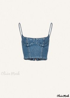 Olivia Mark - Italian Chic 3D Strap Camisole with Rose Appliqué and Denim Detail Chic Fitted Denim Tank Top, Medium Wash Cotton Crop Top, Fitted Dark Wash Tank Top For Summer, Spring Medium Wash Crop Top, Medium Wash Crop Top For Spring, Fitted Denim Blue Tops For Summer, Fitted Casual Denim Crop Top, Fitted Denim Shirt, Italian Chic