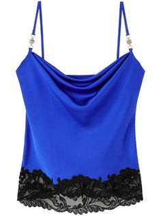 Versace Medusa lace-trim Cami Top - Farfetch Farfetch Tops, Versace Top, Lace Trim Cami Top, Lace Trim Cami, Neck Lace, Blue Satin, High End Fashion, Cami Tanks, Cami Top