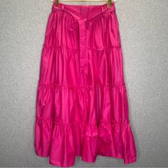 >Jason Wu >Belted >Side Zip >Front Slit >Tiered >Hot Pink >Lined Nwot  Medium Waist 15 In Length 34 In Approx * Belted Midi Skirt, Jason Wu, Women Skirts Midi, Side Zip, Midi Skirt, Hot Pink, Womens Skirt, Skirt, Pink