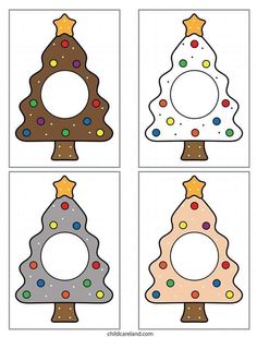 four christmas trees cut out with different shapes and colors to make them look like they have been