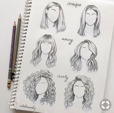 a notebook with drawings of different types of hair