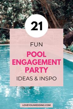 Planning a fun and easy engagement party? Check out our guide to the perfect pool themed engagement party! Whether you're hosting it in your backyard or renting a pool, we have tips on the best decorations, invitations, outfits, games, and more. Wedding parties, wedding events, pre-wedding parties. Pool Engagement Party, Themed Engagement Party, Wedding Music Playlist, Engagement Party Ideas, Engagement Party Outfit, Engagement Party Planning, Engagement Party Games, Honeymoon Tips, Outfits Wedding